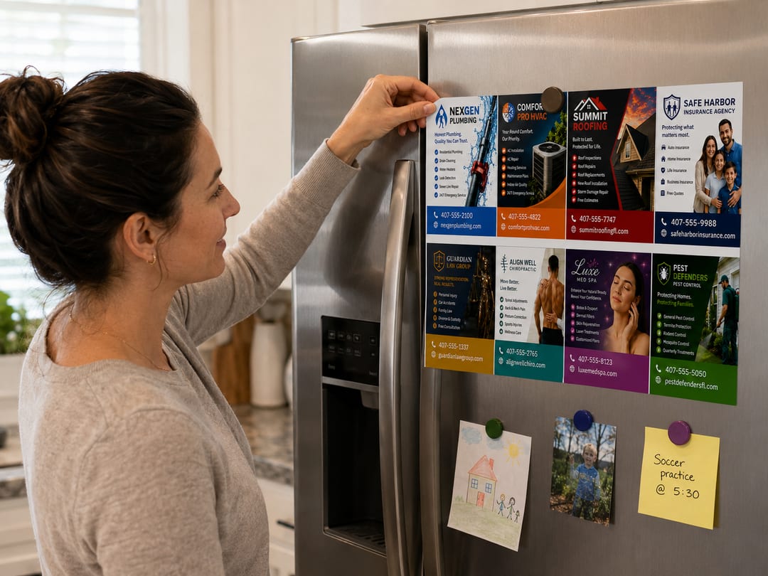 A homeowner keeping The Local Pop mailer on the fridge