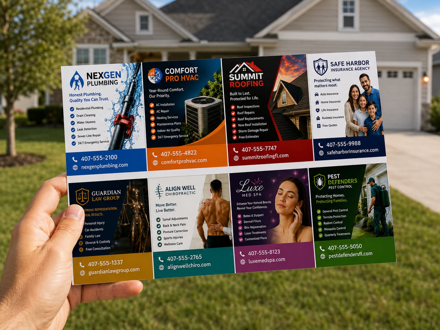 The Local Pop 9x12 full color shared mailer held up, showing local business ads