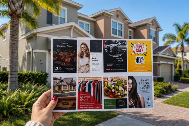 The Local Pop mailer in front of an Orlando area home with palm trees